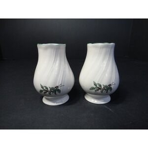 Vintage Nikko Japan Happy Holidays Salt and Pepper Shakers Set White Swirl EUC